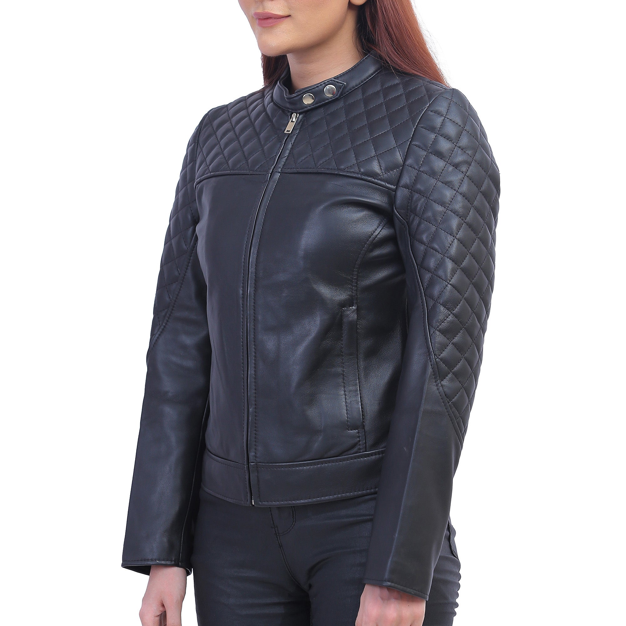 Women Black Quilted Shoulder Jacket