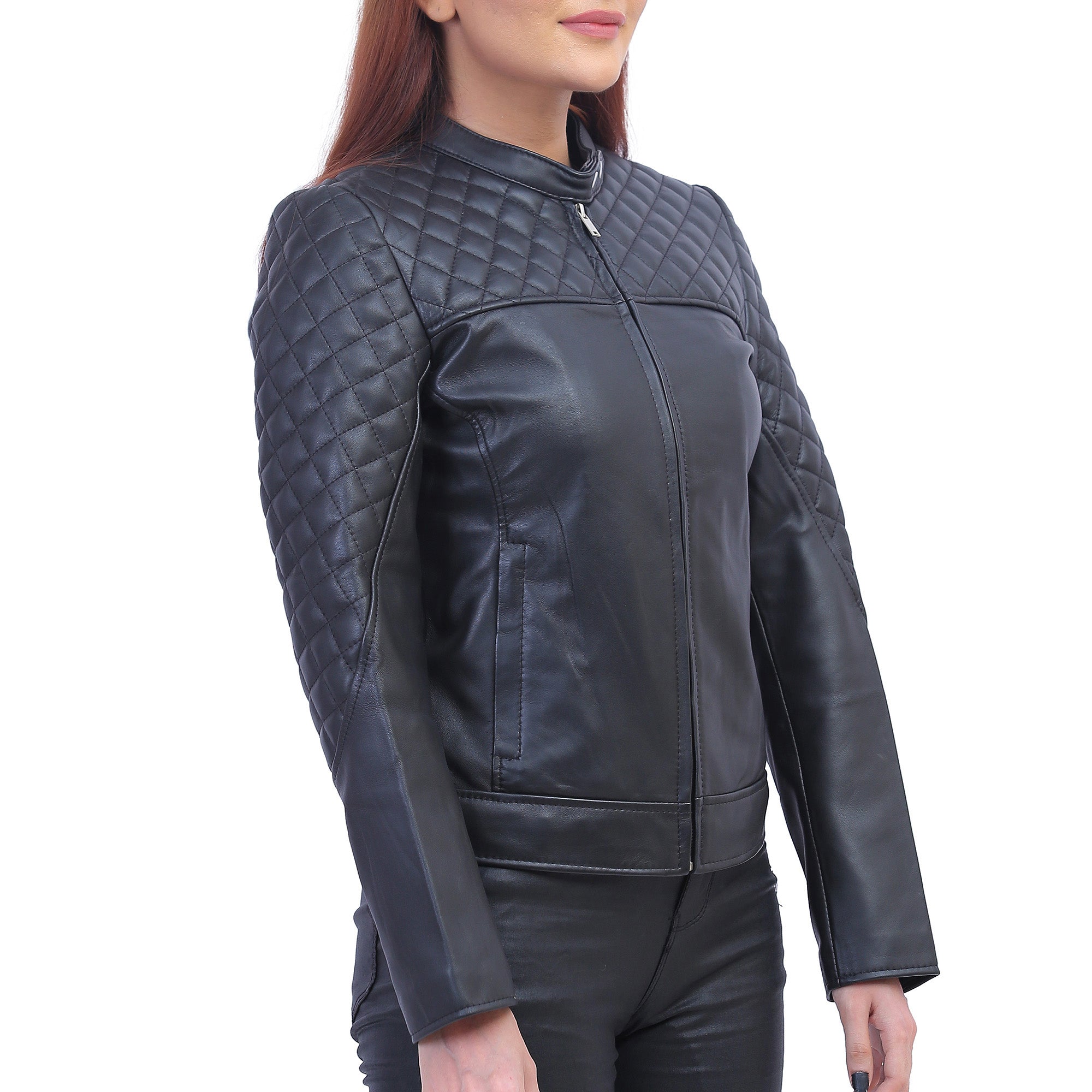 Women Black Quilted Shoulder Jacket