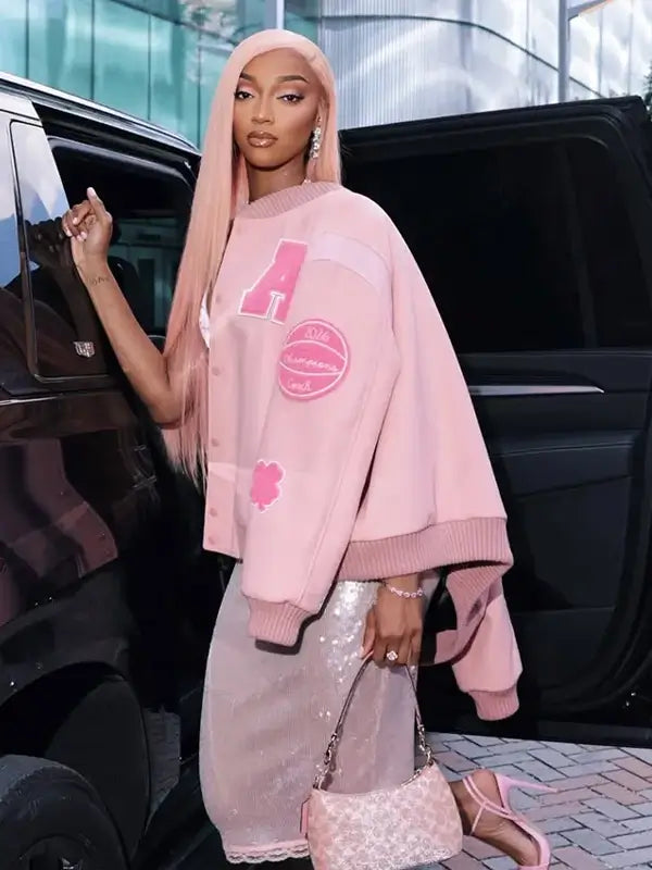 Angel Reese Pink Varsity Jacket