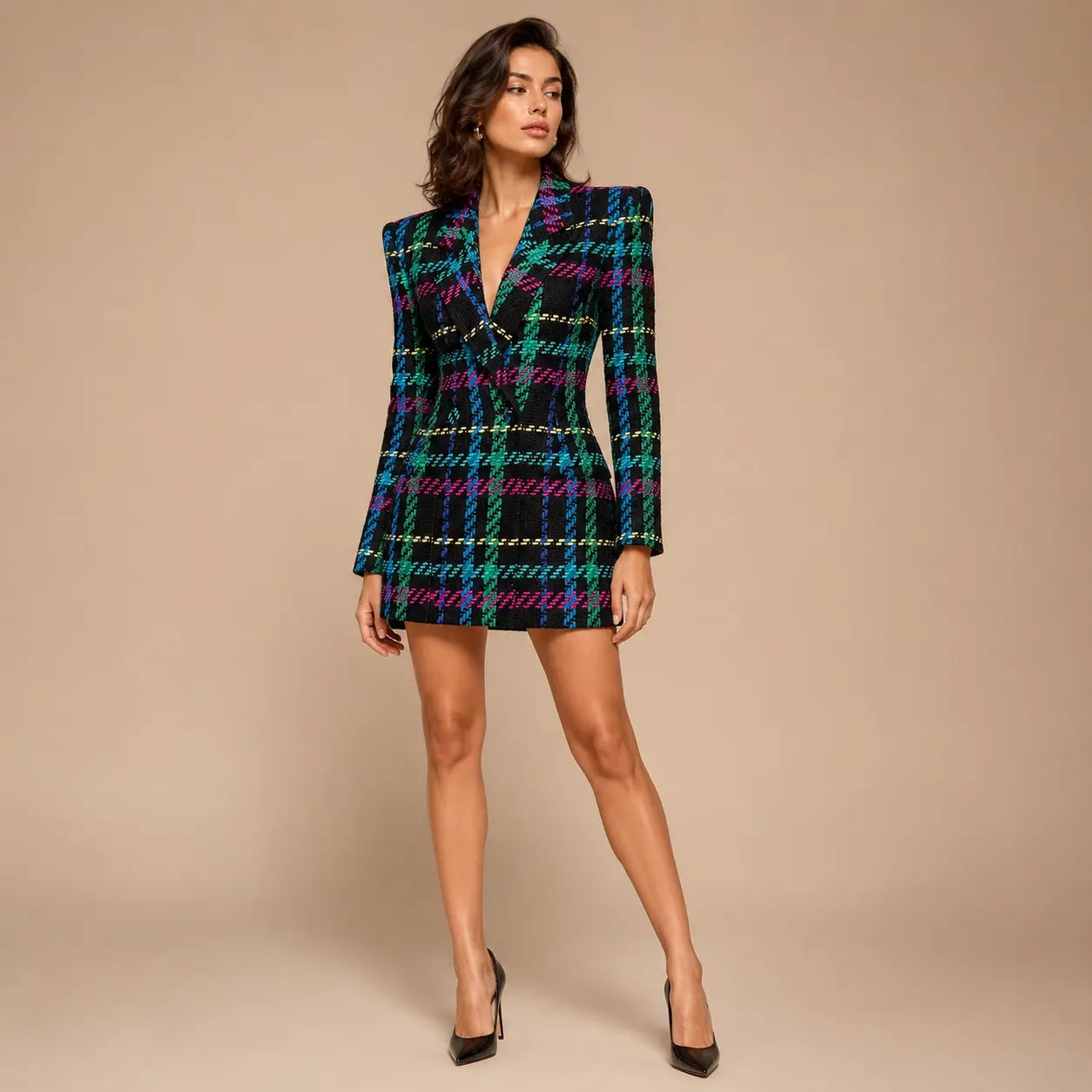Becki Newton The Lincoln Lawyer Season 3 Lorna Crane Multicolor Plaid Jacket Dress