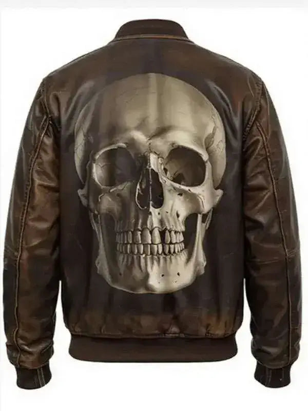 Brown Skull Bomber Leather jacket