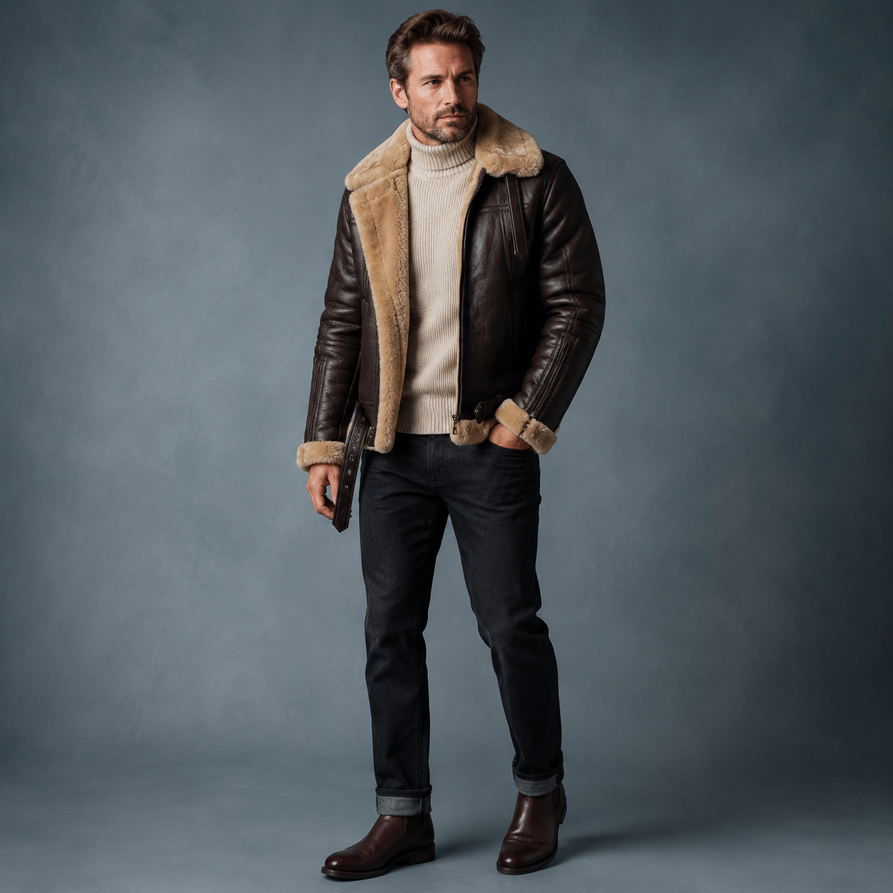 RAF Aviator Pilot Style B3 Bomber Leather Jacket With Faux Fur