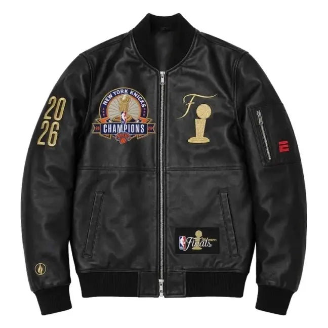 New York Knicks 2026 Champions FISLL Black Leather Jacket
