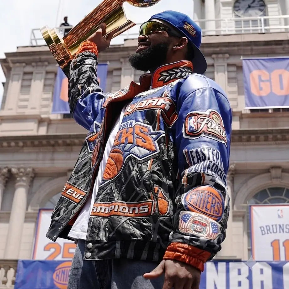 Jeff Hamilton 2026 Knicks  NBA Champions Leather Black & Blue Jacket