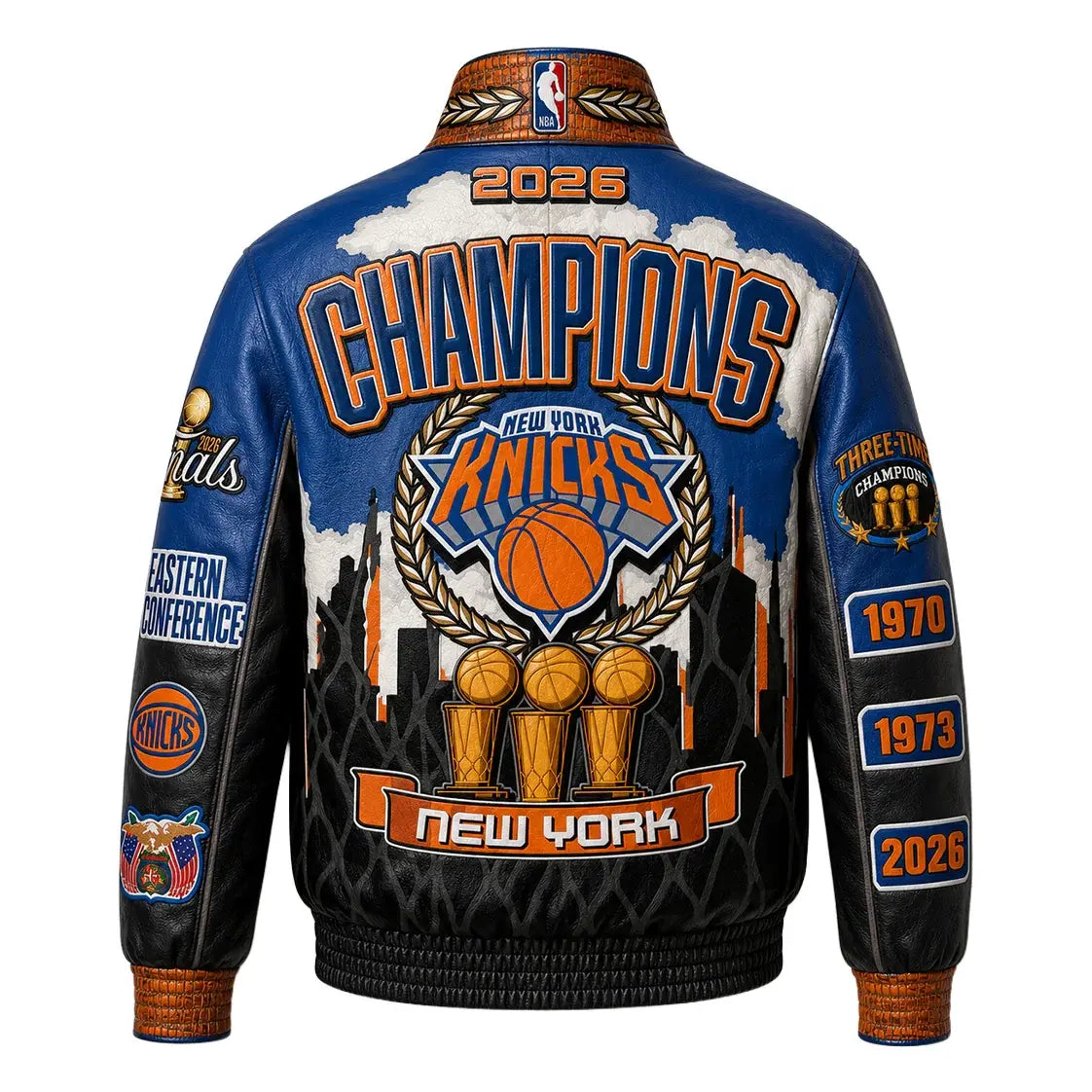 Jeff Hamilton Knicks 2026 NBA Champions Leather Black & Blue Jacket