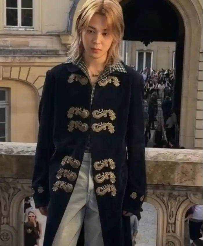 Jimin Dior Blue Napoleon Coat Jacket for Men