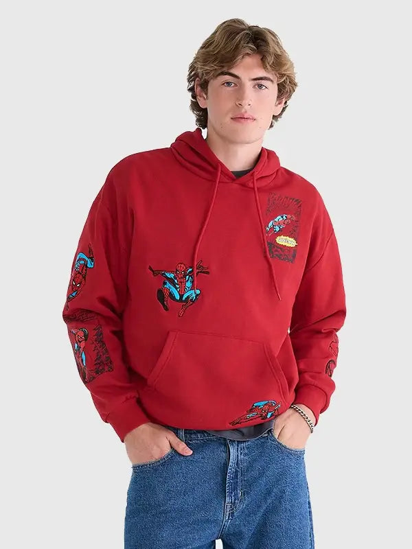 Marvel Aéropostale Spider-Man Comic Boxy Red Hoodie For  Men & Women