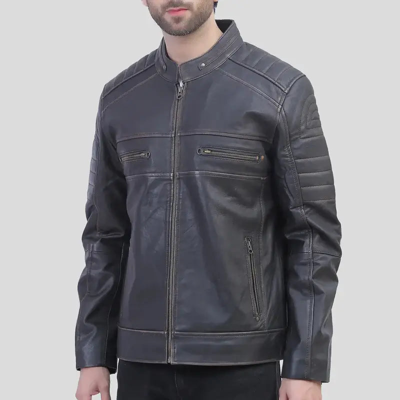 Men's Cafe Racer Jacket – Brown Rub Off Leather