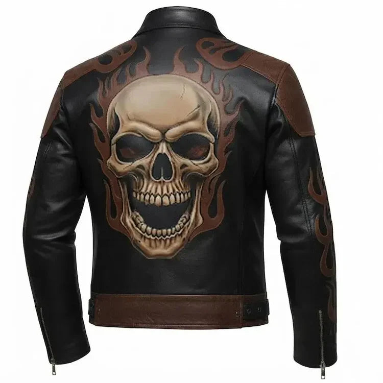 Men's Skull Flame Leather Jacket