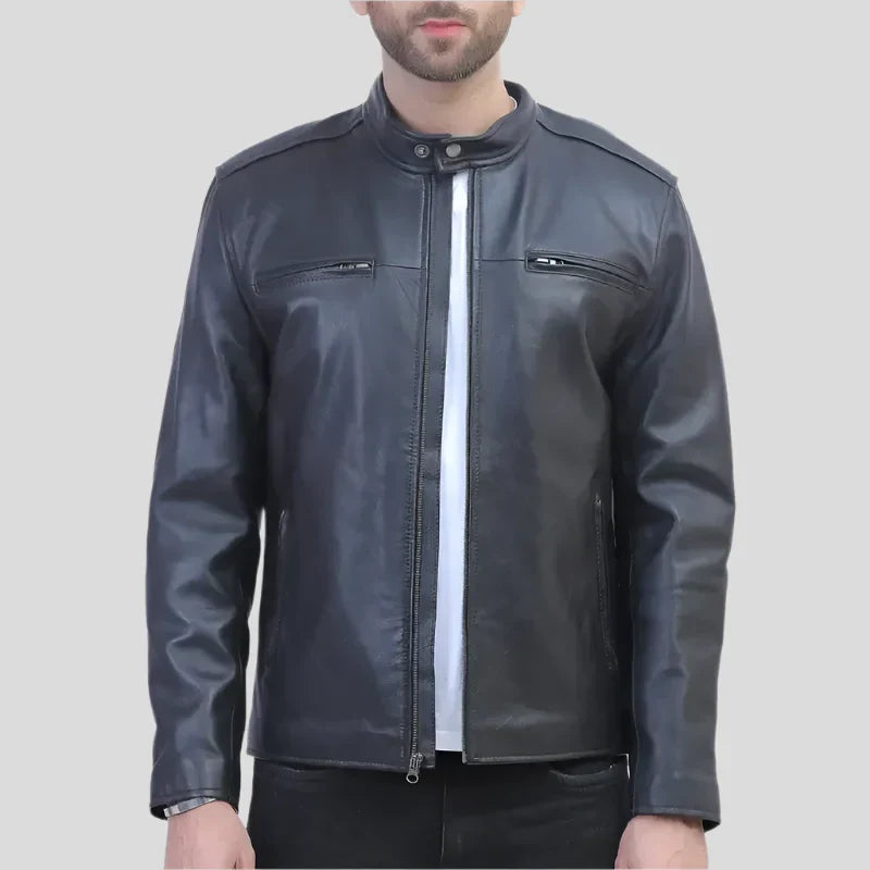 Mens Cafe Racer Black Leather Jacket