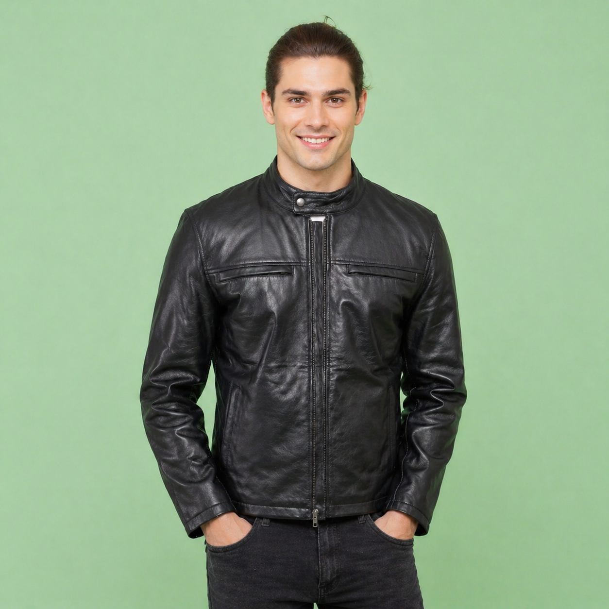 Mens Cafe Racer Black Leather Jacket