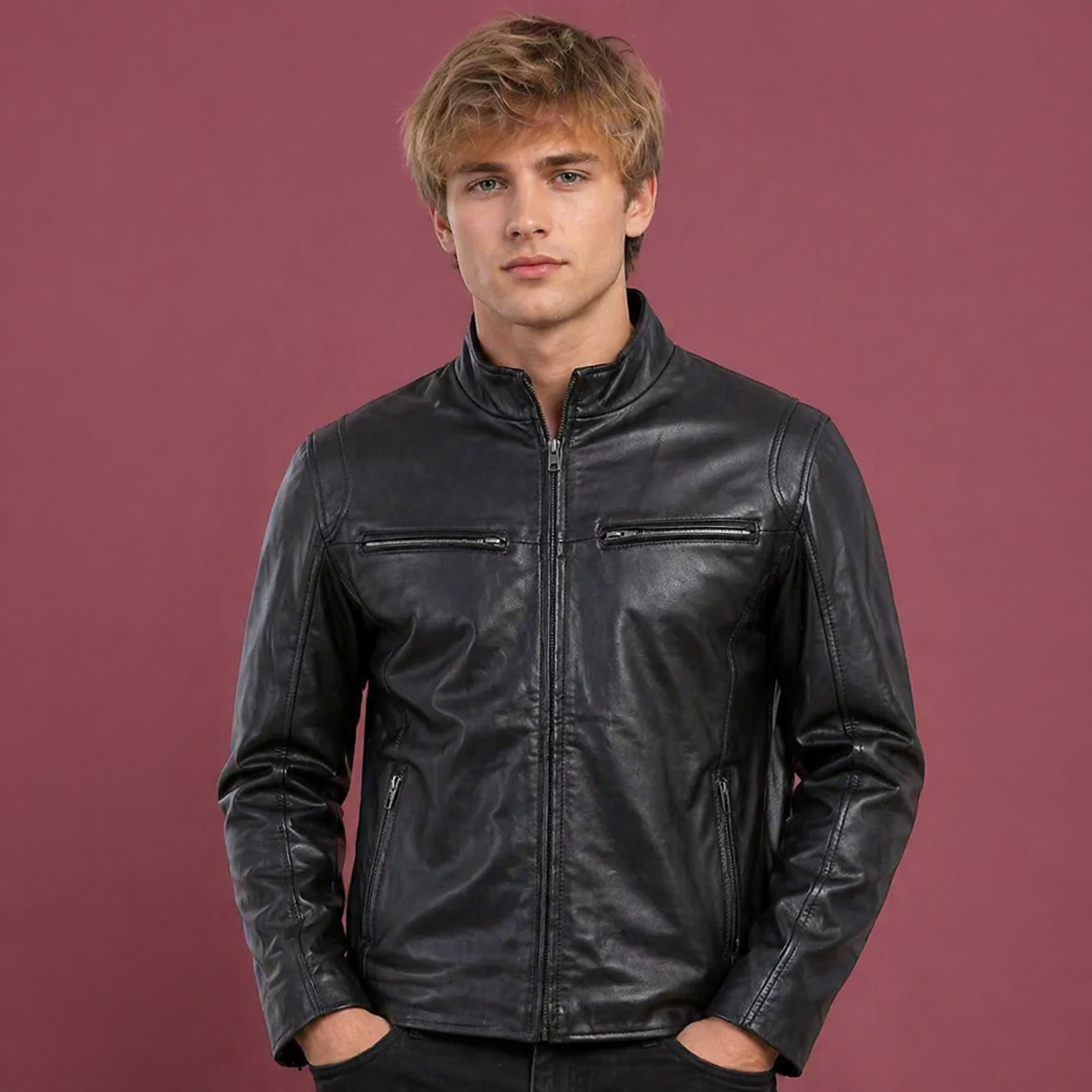 Mens Ionic Black Leather Jacket
