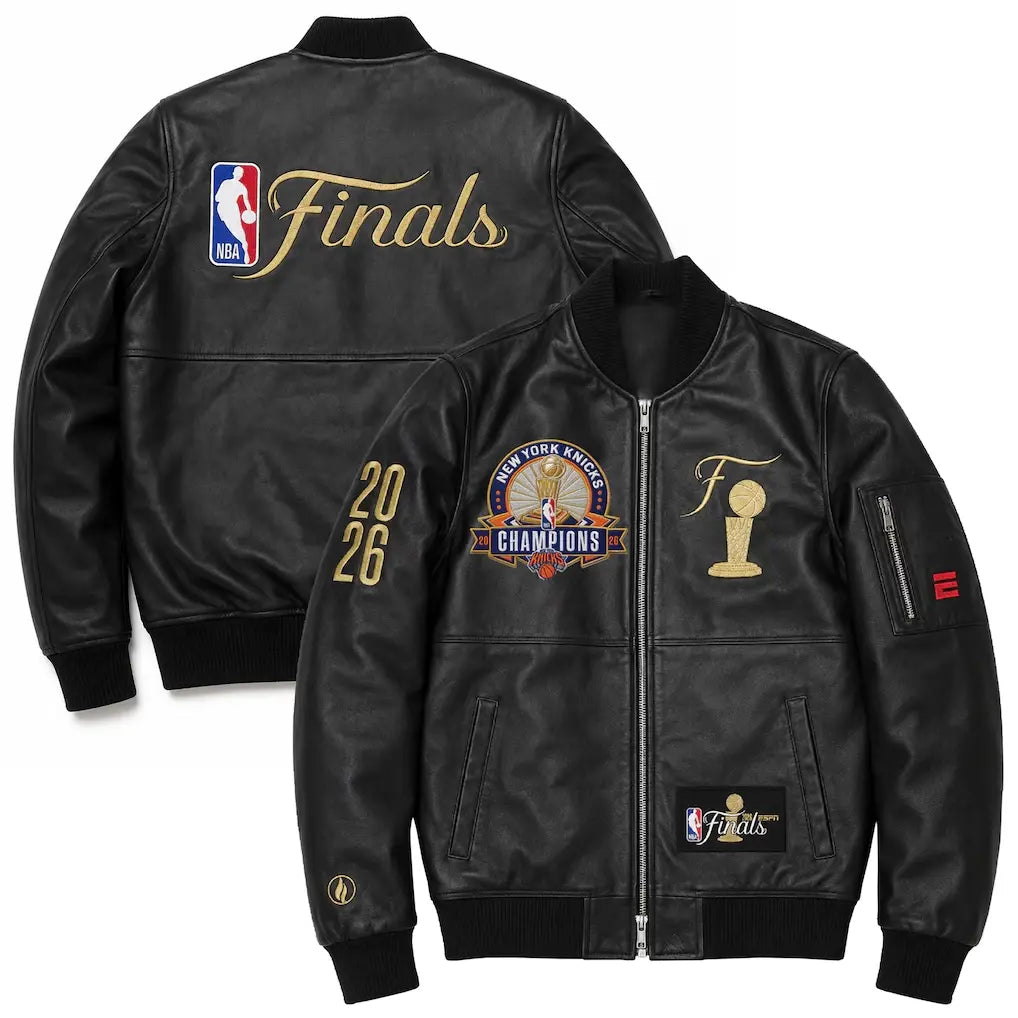 New York Knicks 2026 Champions FISLL Black Leather Jacket
