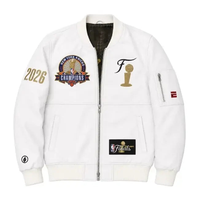 New York Knicks NBA Champions 2026 FISLL White Leather Jacket