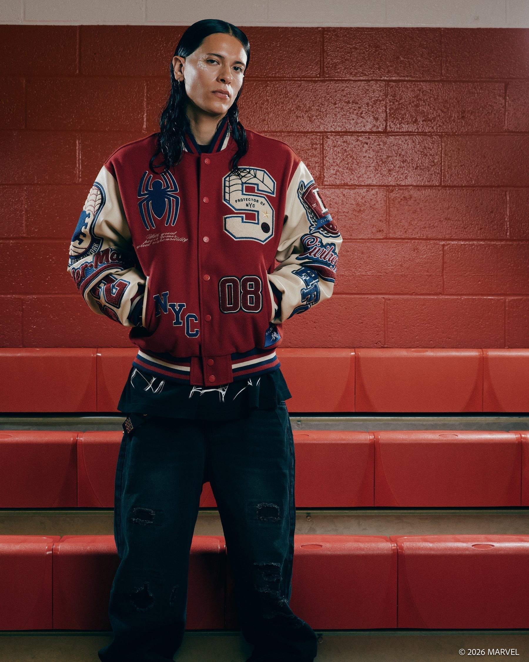 Protector Of NYC Red and Sand Letterman Jacket