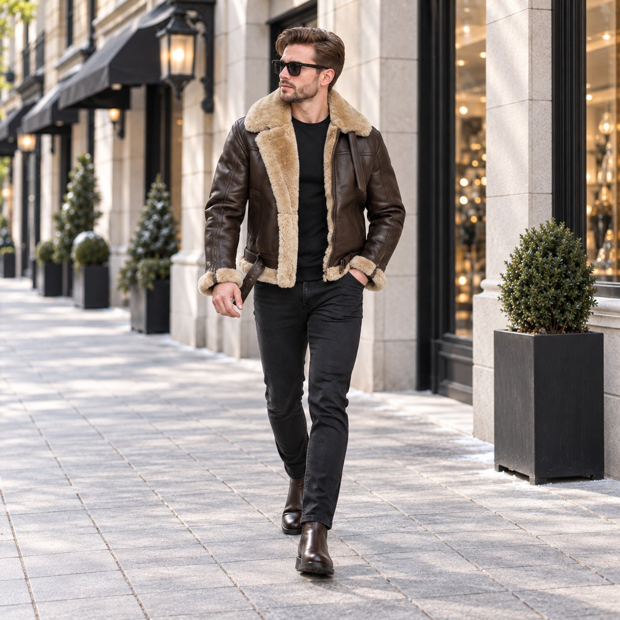 RAF Aviator Pilot Style B3 Bomber Leather Jacket With Faux Fur 