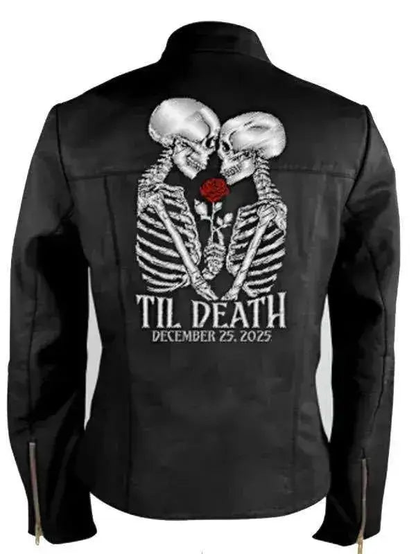 Skeleton Til Death Black Leather Jacket