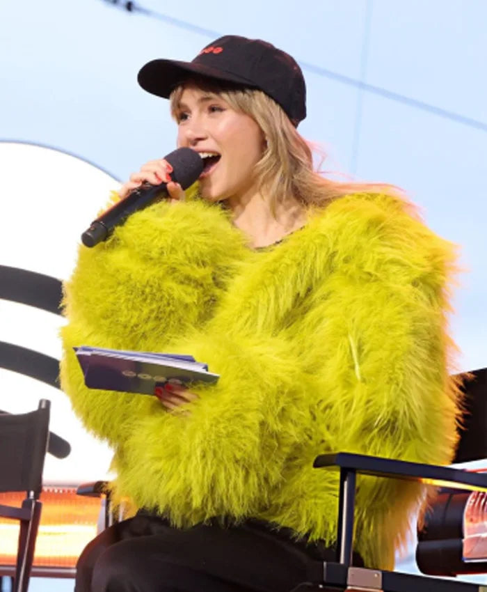 BTS Swimside Event Suki Waterhouse Yellow Fur Jacket