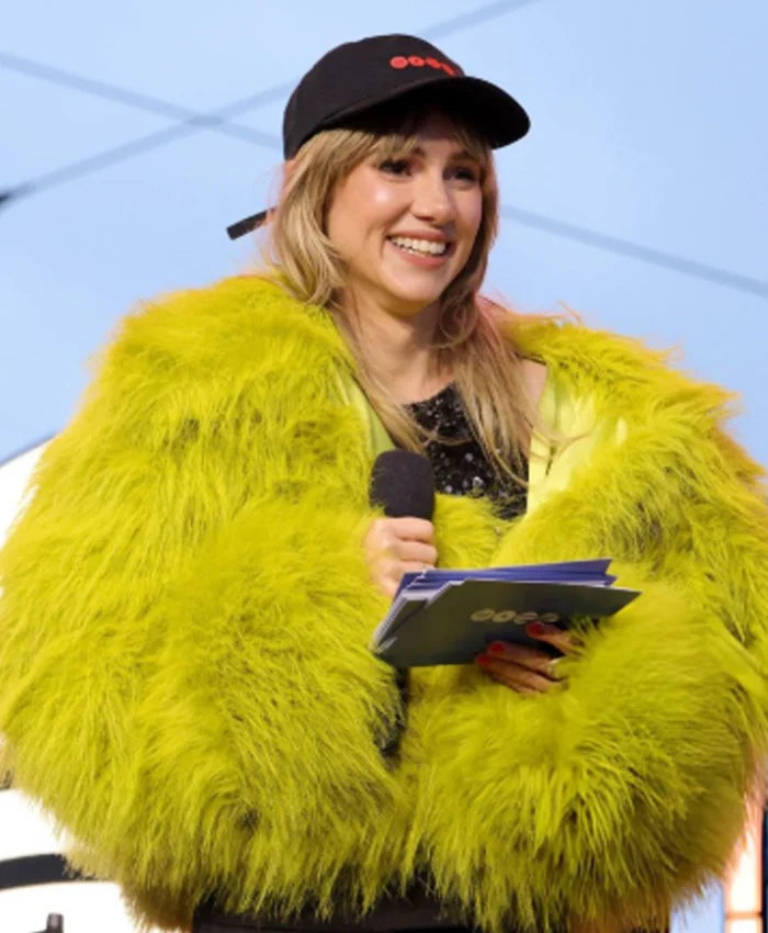 BTS Swimside Event Suki Waterhouse Yellow Fur Jacket