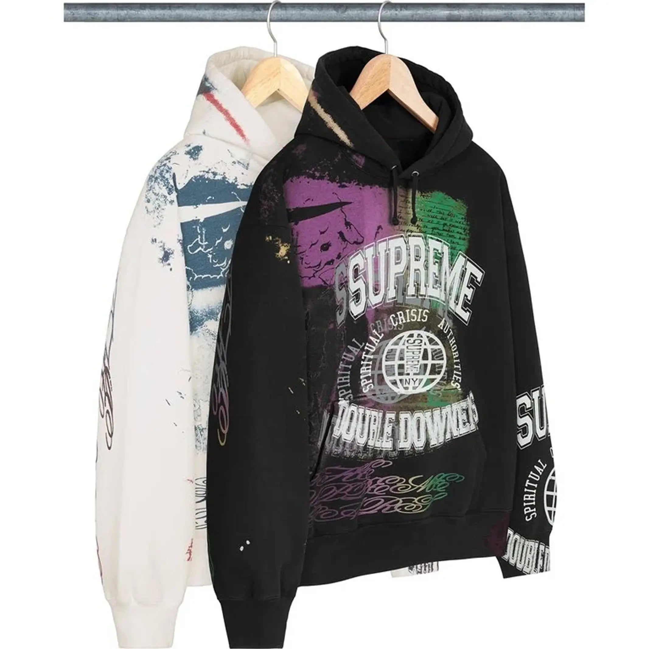 Supreme Overprint Hooded  White & Black Sweatshirt