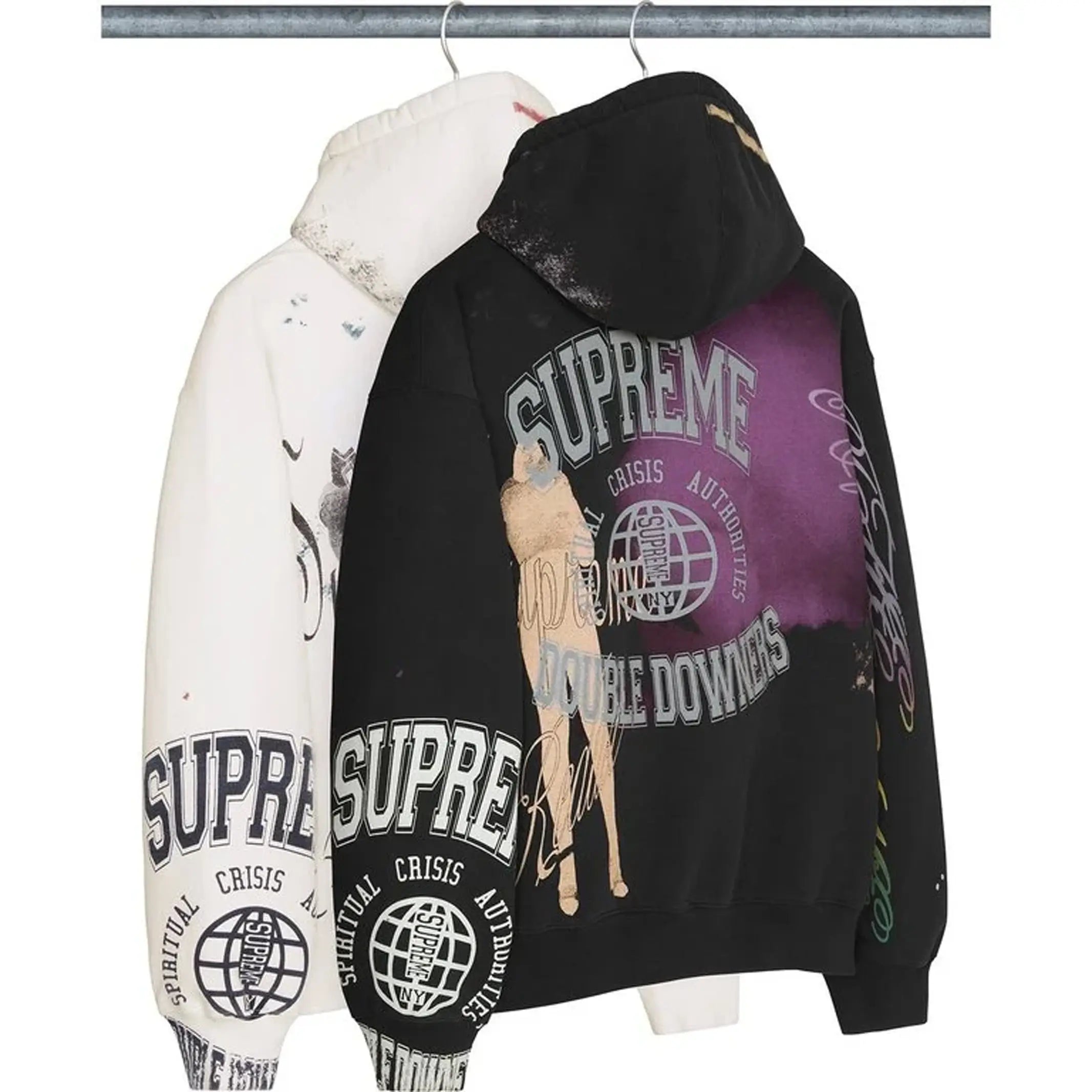Supreme Overprint Hooded  White & Black Sweatshirt For Men & Women
