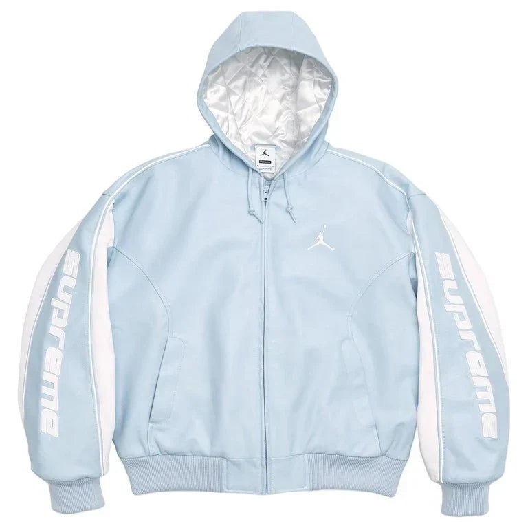 Supreme x Jordan Hooded Leather   Blue Jacket