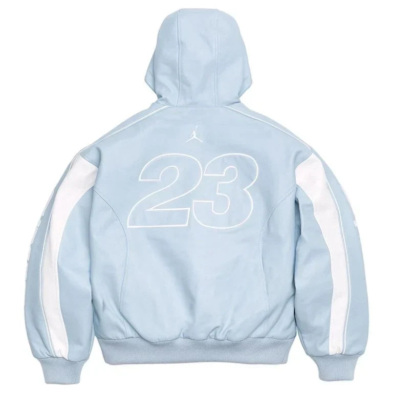 Supreme x Jordan Hooded Leather   Blue Zipper Jacket