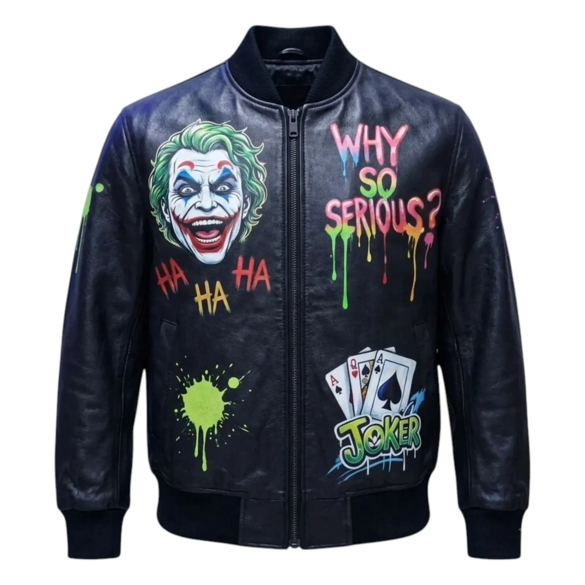 Why So Serious Graphic Black Leather Jacket