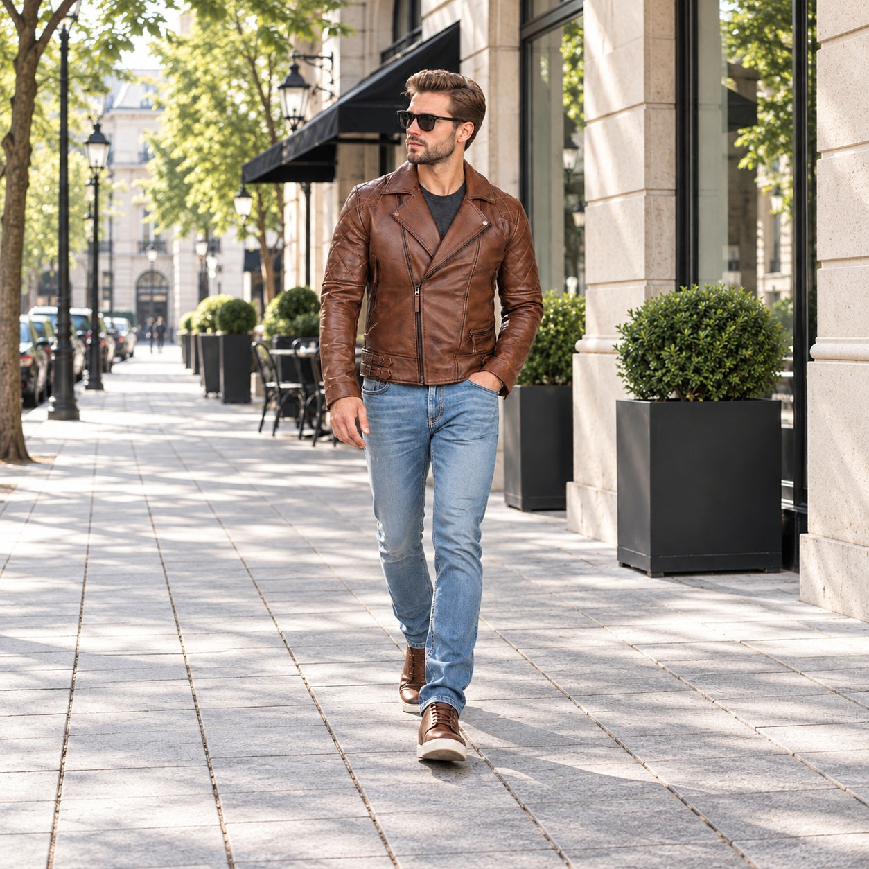 brown motorcycle model jacket