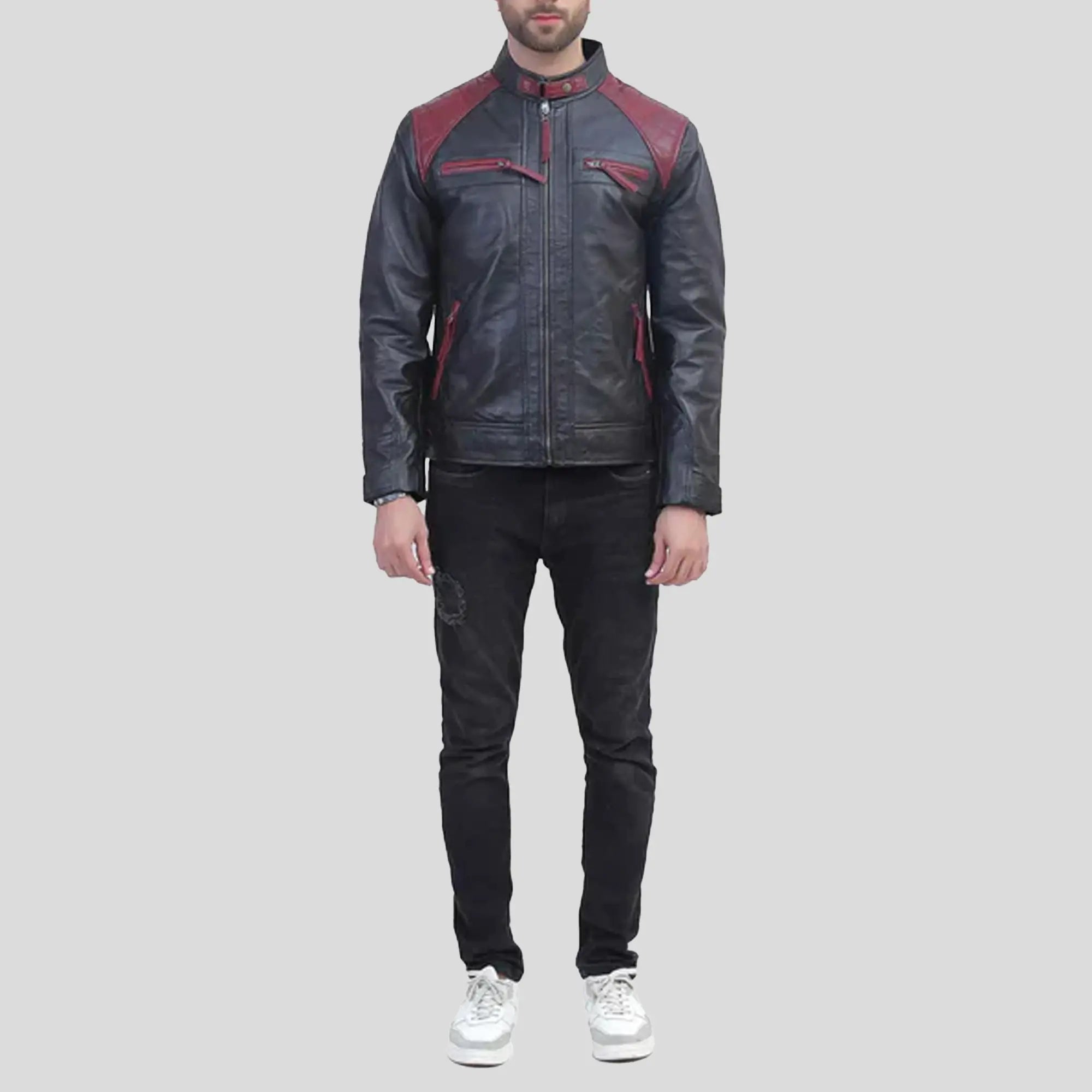 black & maroon jacket
