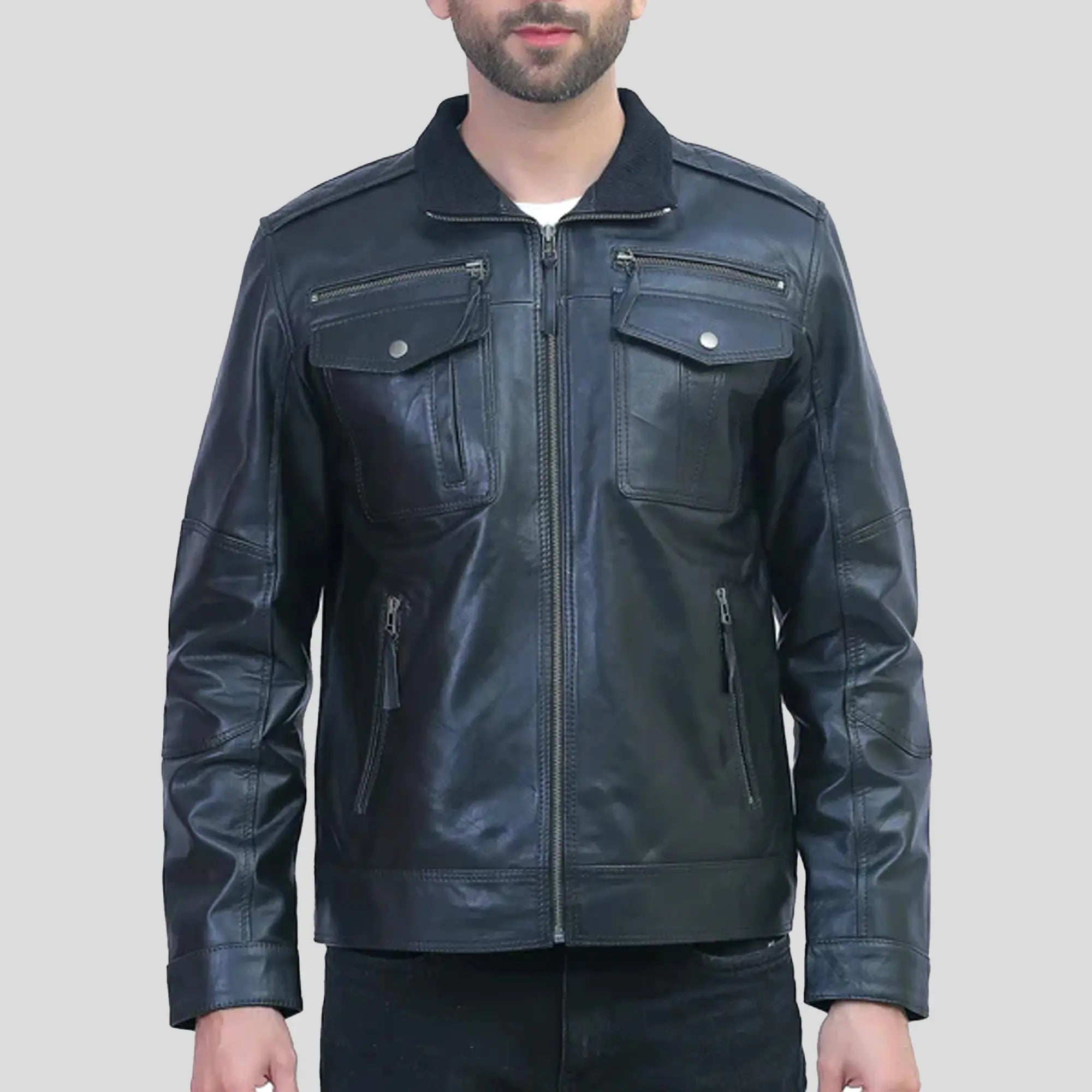 black leather jacket
